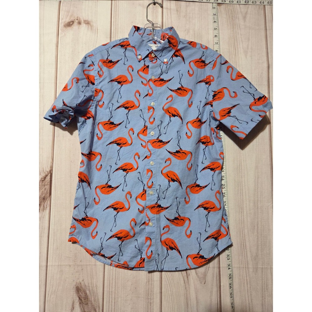 Old Navy Mens Small Slim Fit Flamingo Print Short Sleeve Button Down Shirt